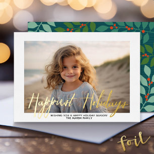 クリスマスのフォト - スクリプト Happiest Holidays 付き 箔シーズンカード