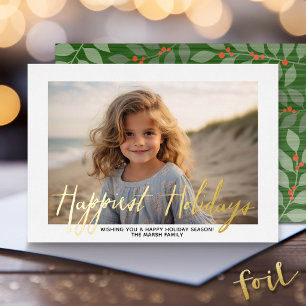 クリスマスのフォト - スクリプト Happiest Holidays 箔シーズンカード