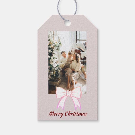 クリスマスのフォト リボン ギフトタグ 名入れ (正面)
