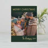クリスマスのフォレストグリーンとゴールドの写真 箔シーズンカード (立ち正面)