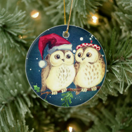 クリスマスのフクロウが恋に甘い セラミックオーナメント
