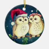 クリスマスのフクロウが恋に甘い セラミックオーナメント (正面)