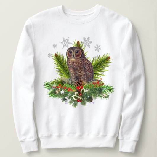 クリスマスのフクロウと雪の結晶 スウェットシャツ (デザイン正面)