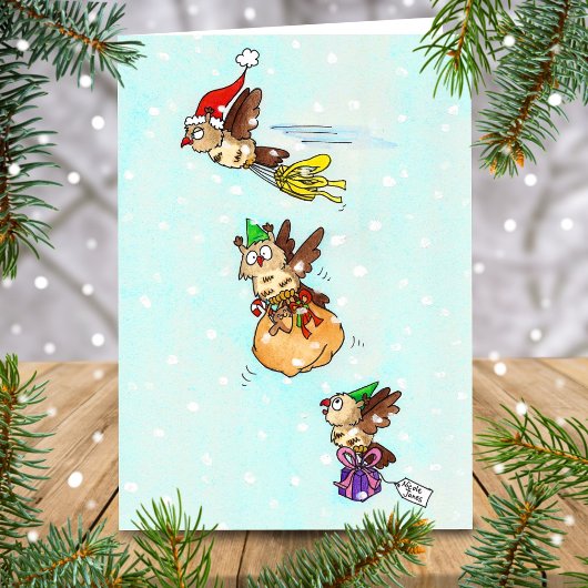 クリスマスのフクロウのグリーティングカード カード