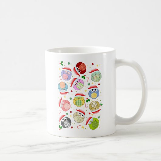クリスマスのフクロウのデザイン コーヒーマグカップ (右)
