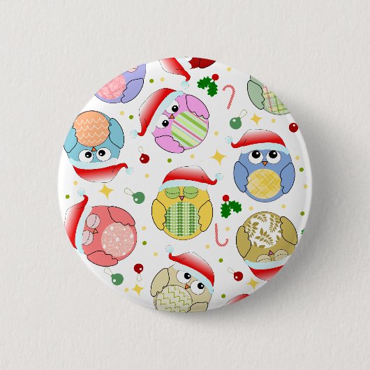 クリスマスのフクロウのデザイン 缶バッジ (正面)