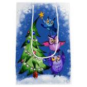 クリスマスのフクロウの木の装飾 ミディアムペーパーバッグ (裏面)