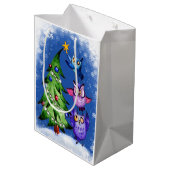 クリスマスのフクロウの木の装飾 ミディアムペーパーバッグ (裏面アングル)