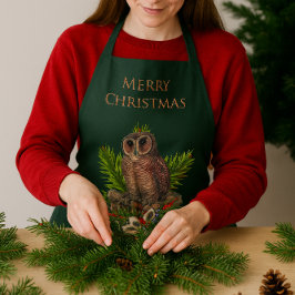クリスマスのフクロウの自然と野生生物の休日グリーン エプロン