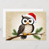 クリスマスのフクロウの金ゴールド シーズンカード (正面/裏面)