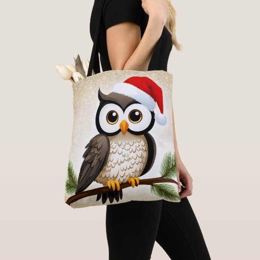 クリスマスのフクロウの金ゴールド トートバッグ (クローズアップ)