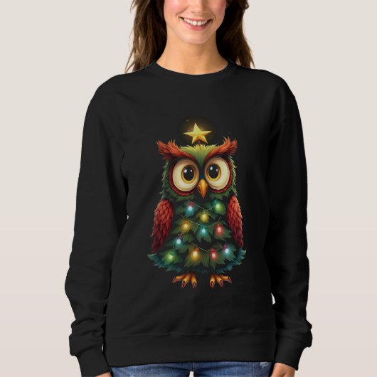 クリスマスのフクロウの飾り スウェットシャツ (正面)