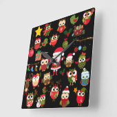 クリスマスのフクロウパターン スクエア壁時計 (傾斜)