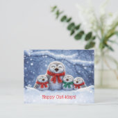 クリスマスのフクロウ かわいい シーズンポストカード (スタンド正面)