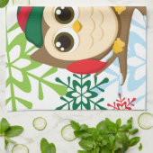 クリスマスのフクロウ キッチンタオル (折り畳み)