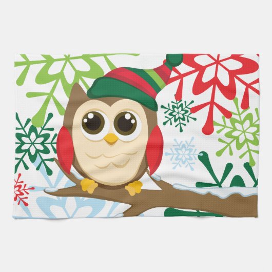 クリスマスのフクロウ キッチンタオル (横)