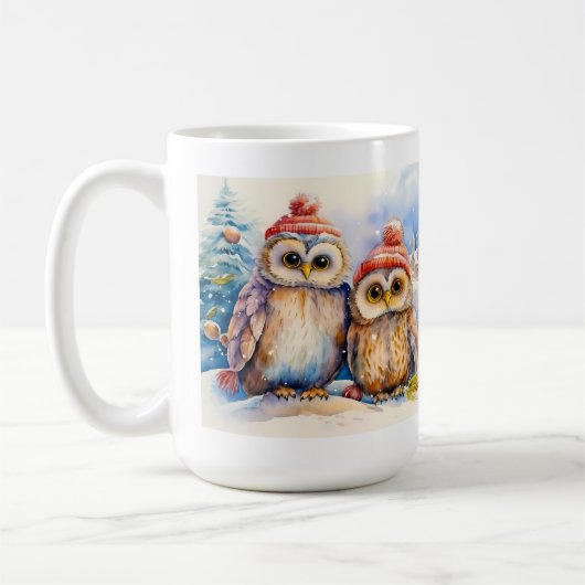 クリスマスのフクロウ コーヒーマグカップ (左)