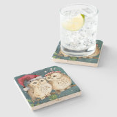 クリスマスのフクロウ ストーンコースター (横)