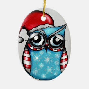 クリスマスのフクロウ セラミックオーナメント