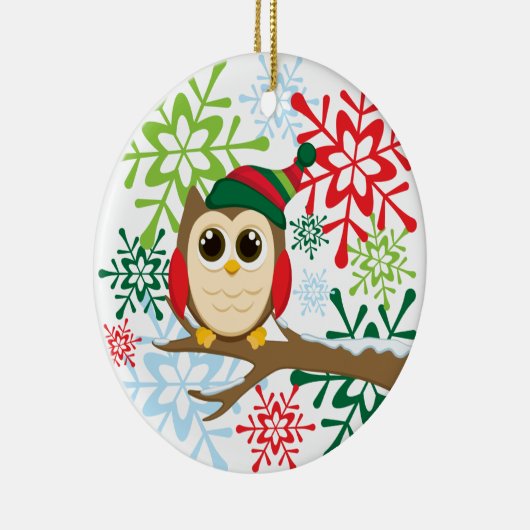 クリスマスのフクロウ セラミックオーナメント (右)