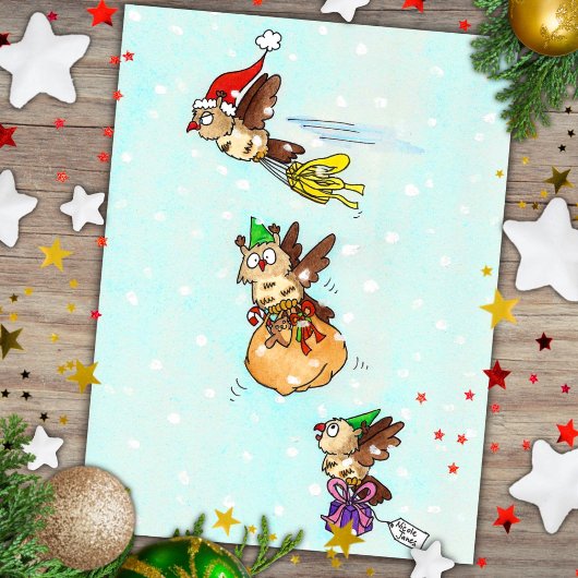 クリスマスのフクロウ ポストカード