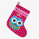 クリスマスのフクロウ ラージクリスマスストッキング (正面 (吊り時))