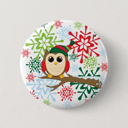 クリスマスのフクロウ 缶バッジ (正面)