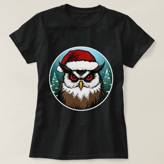 クリスマスのフクロウ Tシャツ (デザイン正面)