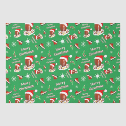 クリスマスのフットボールとお菓子のパターン 薄葉紙 (正面)