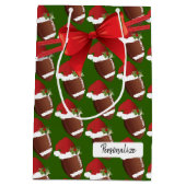 クリスマスのフットボールパターン ミディアムペーパーバッグ (裏面)