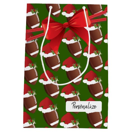 クリスマスのフットボールパターン ミディアムペーパーバッグ (裏面)