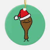 クリスマスのフライドチキンの足のサンタの帽子のばち状核突起 セラミックオーナメント (正面)