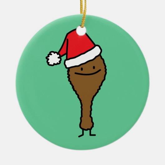 クリスマスのフライドチキンの足のサンタの帽子のばち状核突起 セラミックオーナメント (正面)