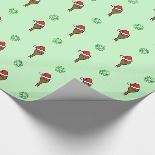 クリスマスのフライドチキンの足のサンタの帽子のばち状核突起 ラッピングペーパー (角)