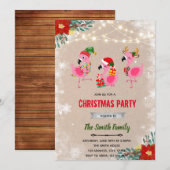 クリスマスのフラミンゴとジングルのお誘い 招待状 (正面/裏面)