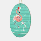 クリスマスのフラミンゴのストライプの文字のオーナメントの楕円形 セラミックオーナメント (左)