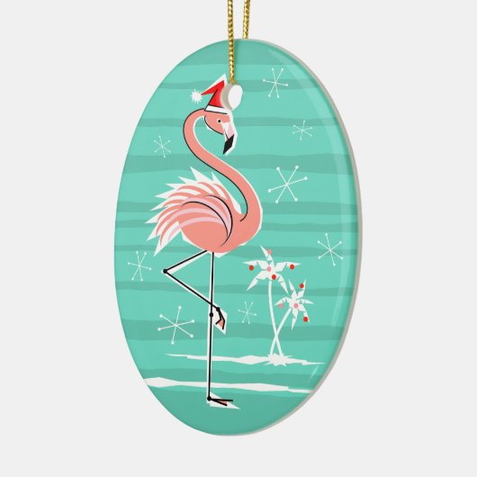 クリスマスのフラミンゴのストライプの文字のオーナメントの楕円形 セラミックオーナメント (左)