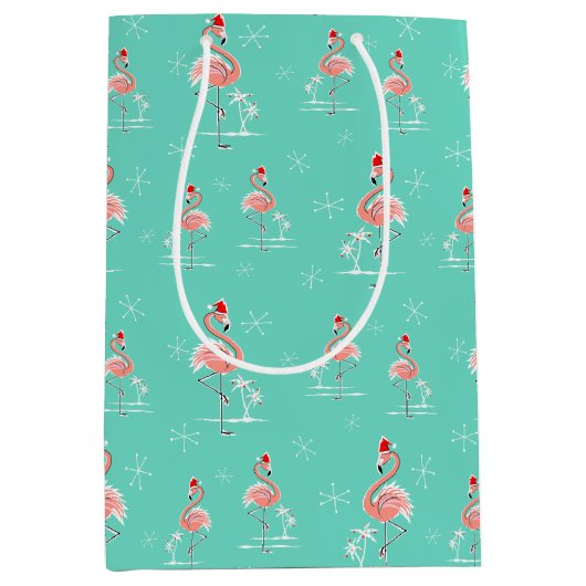 クリスマスのフラミンゴの数々のな中型のギフトバッグ ミディアムペーパーバッグ (正面)