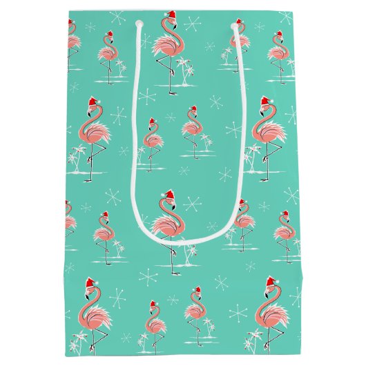 クリスマスのフラミンゴの数々のな中型のギフトバッグ ミディアムペーパーバッグ (裏面)