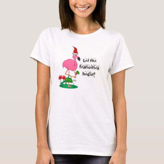 クリスマスのフラミンゴのTシャツ Tシャツ (正面)
