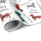 クリスマスのフランネルの赤いおよび緑のダックスフント ラッピングペーパー (ロールコーナー)