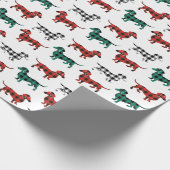 クリスマスのフランネルの赤いおよび緑のダックスフント ラッピングペーパー (角)