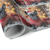 クリスマスのフレンチブルドッグ オン ファー ラッピングペーパー (ロールコーナー)