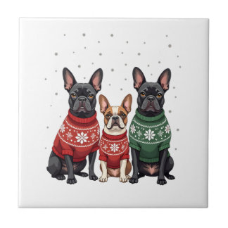 クリスマスのフレンチブルドッグ クリスマス フレンチ フレンチ犬 2 タイル
