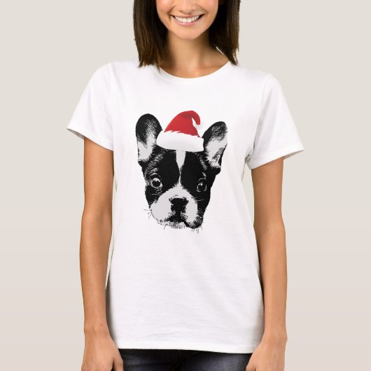 クリスマスのフレンチ・ブルドッグサンタFrenchie Tシャツ (正面)