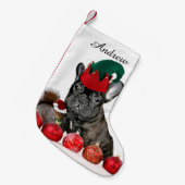 クリスマスのフレンチ・ブルドッグ スモールクリスマスストッキング (正面 (吊り時))