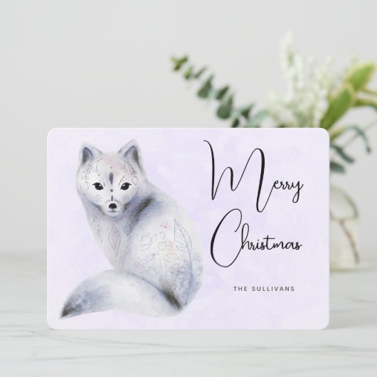 クリスマスのフローラマーク付きかわいい北欧キツネ シーズンカード (スタンド正面)