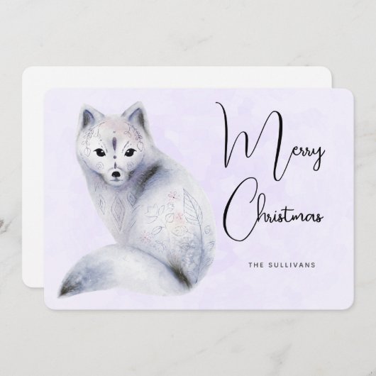 クリスマスのフローラマーク付きかわいい北欧キツネ シーズンカード (正面/裏面)