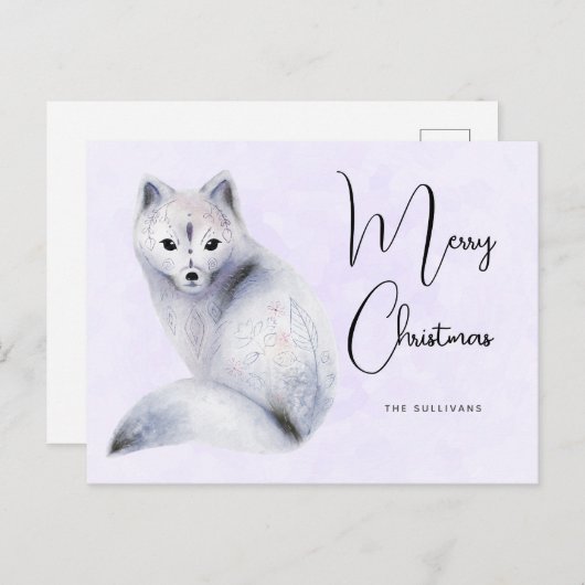 クリスマスのフローラマーク付きかわいい北欧キツネ シーズンポストカード (正面/裏面)