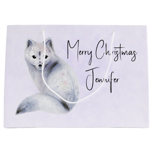 クリスマスのフローラマーク付きかわいい北欧キツネ ラージペーパーバッグ (正面)